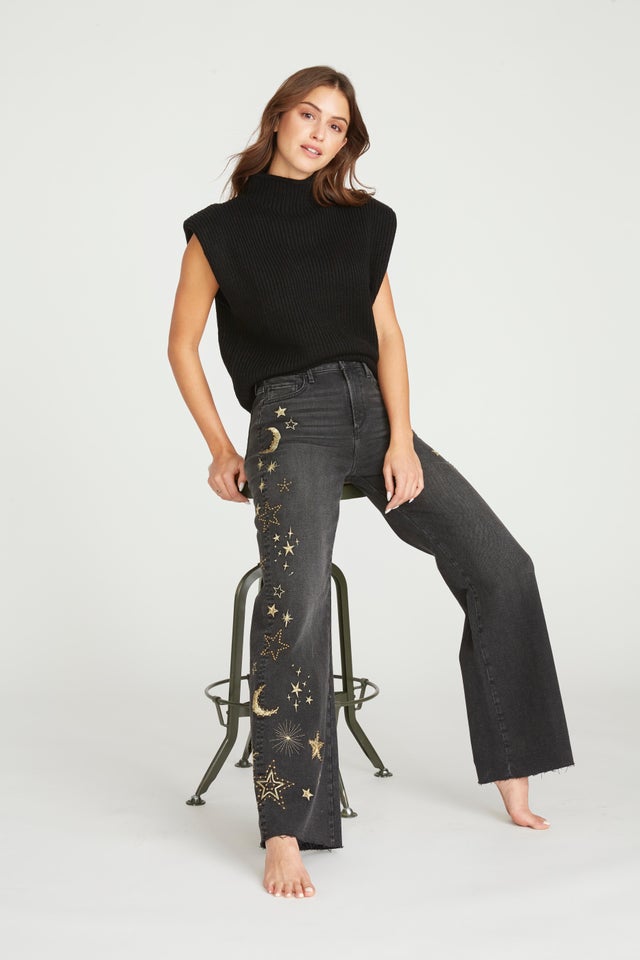 DRIFTWOOD Wide Leg Jeans CHARLEE Light Wash Embroidery